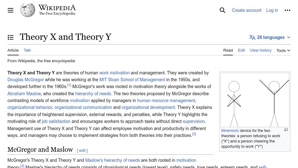 Screenshot of en.wikipedia.org: Theory X and Theory Y management