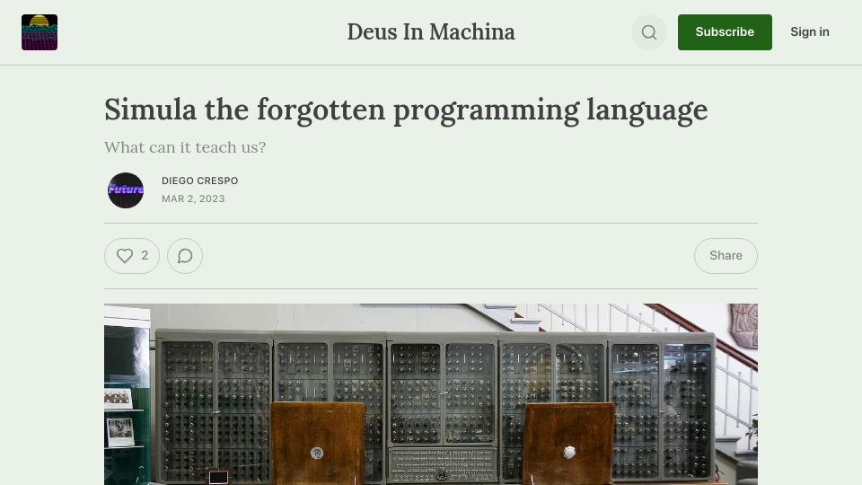 Screenshot of deusinmachina.net: Simula – The forgotten programming language