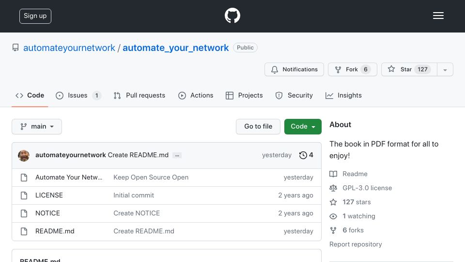 Screenshot of github.com: Automate Your Network