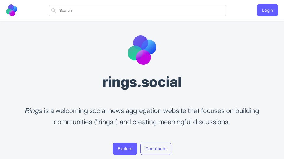 Screenshot of rings.social: Rings.social – Reddit-API compatible and Open Source content-voting platform