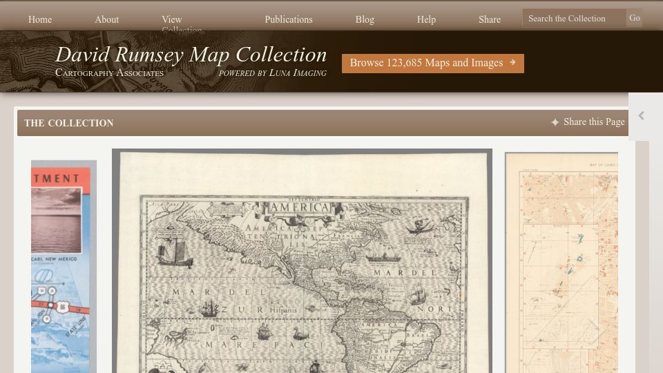Screenshot of davidrumsey.com: David Rumsey Map Collection
