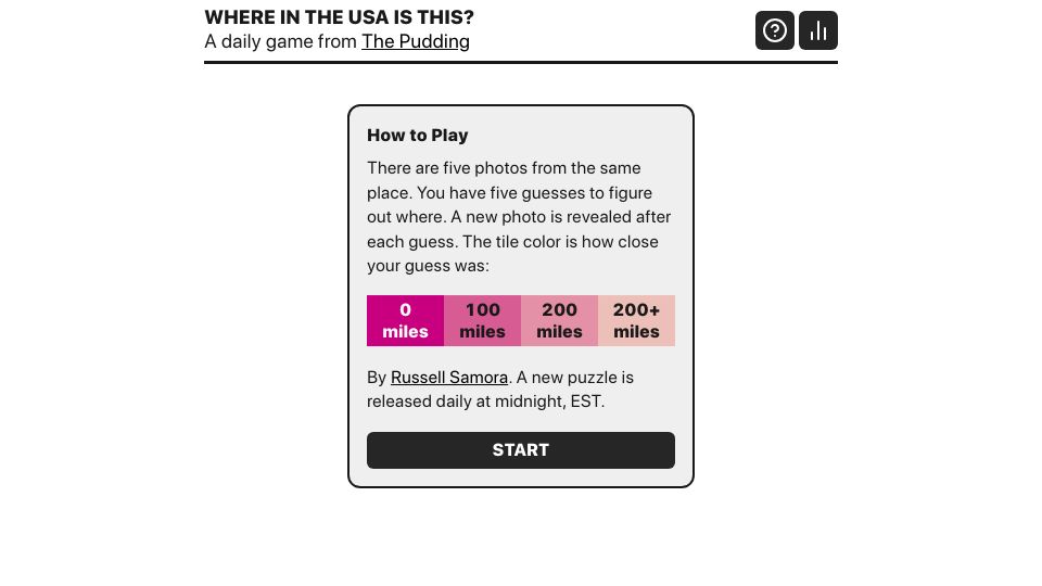 Screenshot of pudding.cool: Where in the USA is this?