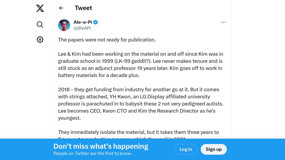 Screenshot of twitter.com: The papers were not ready for publication