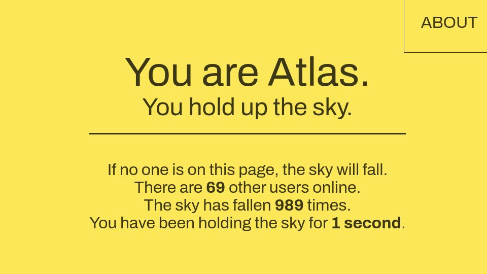 Screenshot of youareatlas.com: You Are Atlas, You Hold Up the Sky