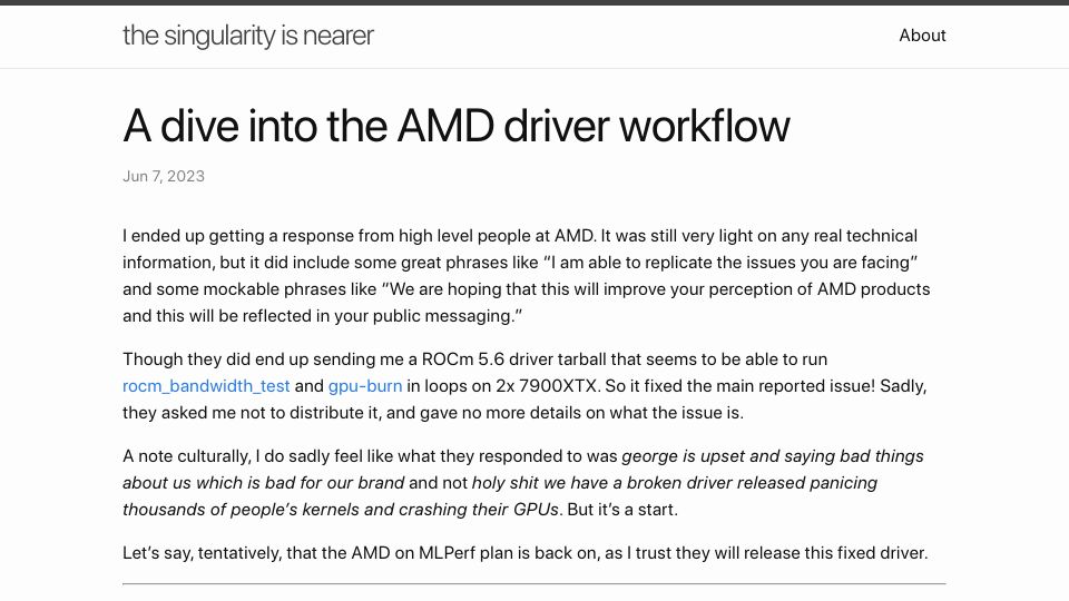 Screenshot of geohot.github.io: A dive into the AMD driver workflow