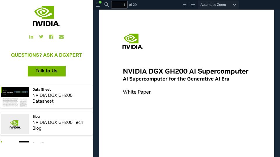 Screenshot of resources.nvidia.com: Nvidia DGX GH200 Whitepaper