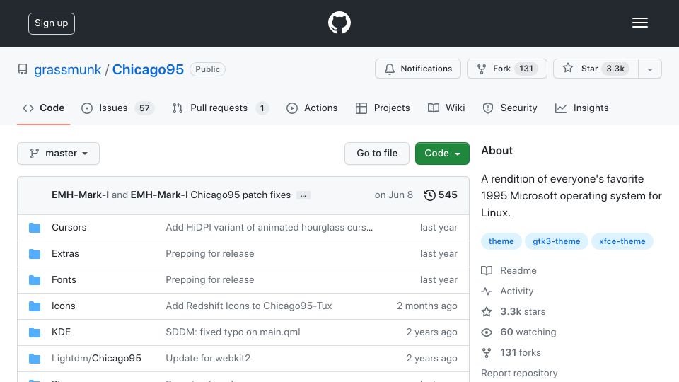 Screenshot of github.com: Chicago95 – Windows 95 Theme for Linux