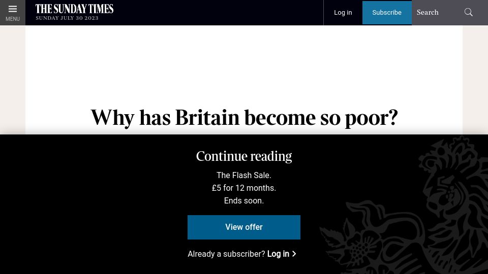 Screenshot of thetimes.co.uk: Why has Britain become so poor?