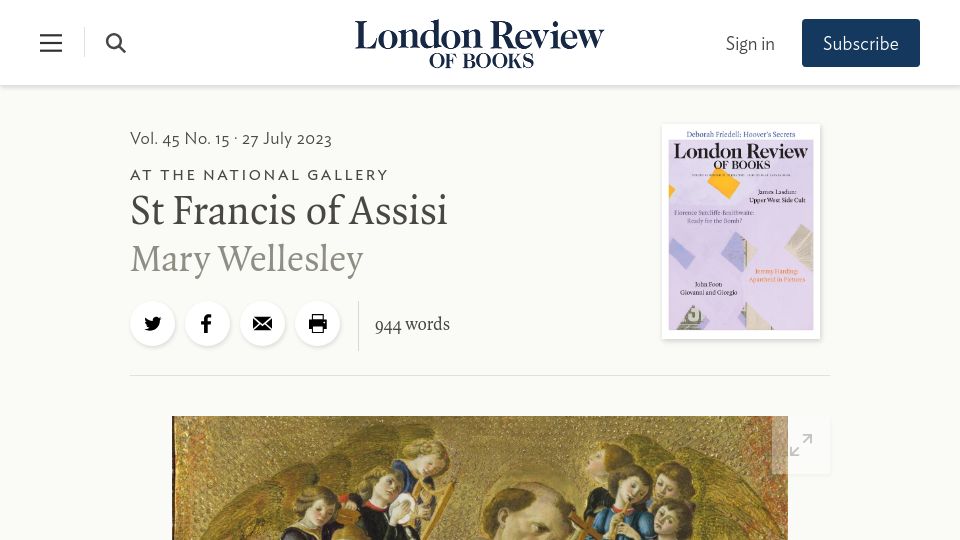 Screenshot of lrb.co.uk: St Francis of Assisi