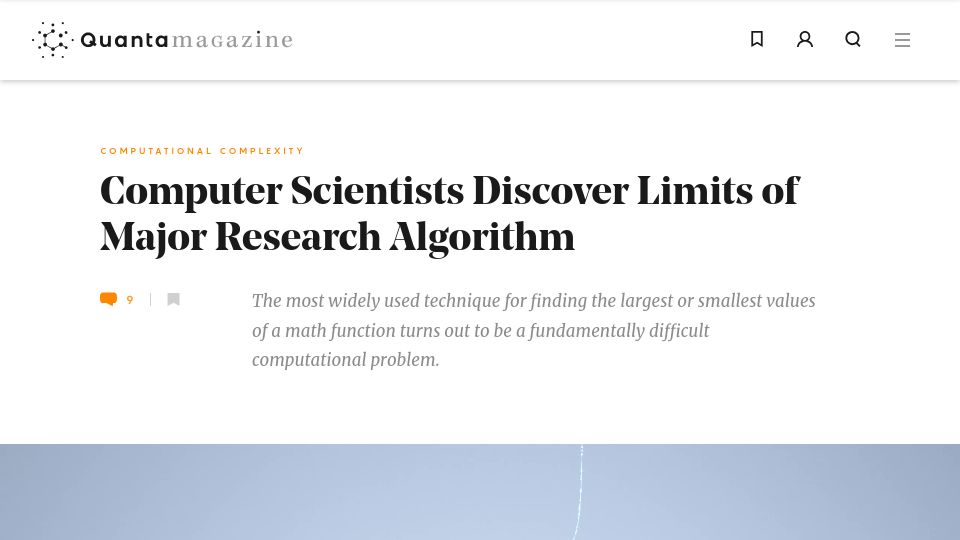 Screenshot of quantamagazine.org: Computer scientists discover limits of gradient descent (2021)