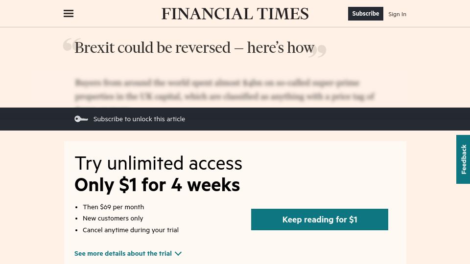 Screenshot of ft.com: Brexit Could Be Reversed - Here's How