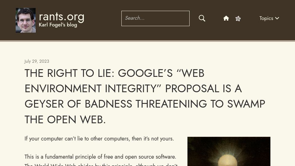 Screenshot of rants.org: The Right to Lie and Google’s “Web Environment Integrity”
