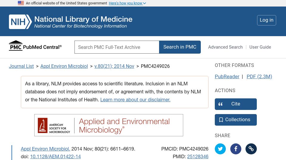 Screenshot of ncbi.nlm.nih.gov: Microbial Odor Profile of Polyester and Cotton Clothes After a Fitness Session
