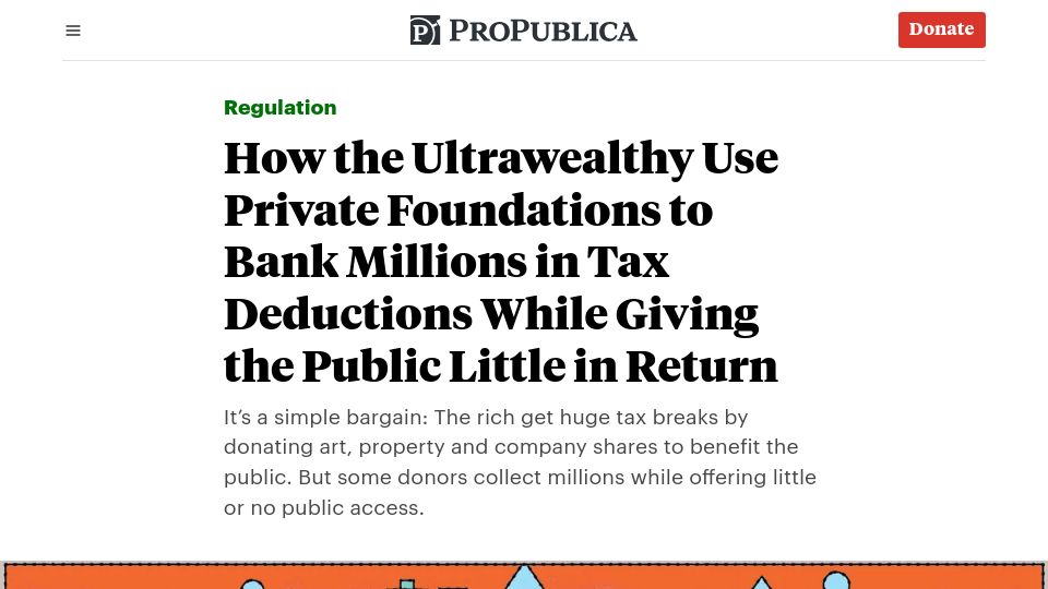 Screenshot of propublica.org: How the Rich Reap Huge Tax Breaks From Private Nonprofits