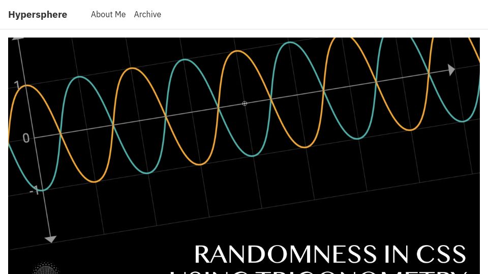Screenshot of hypersphere.blog: Randomness in CSS using trigonometry