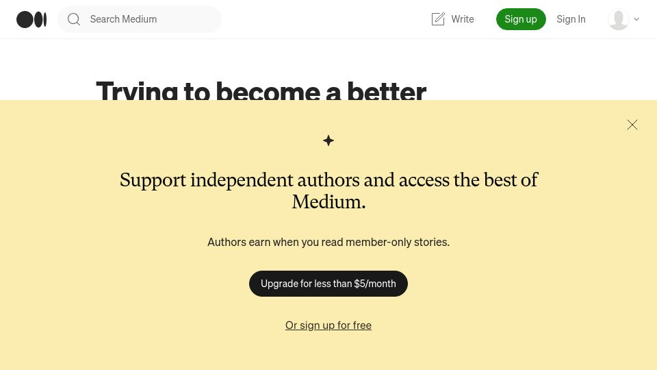 Screenshot of medium.com: Trying to become a better developer by learning more about aviation