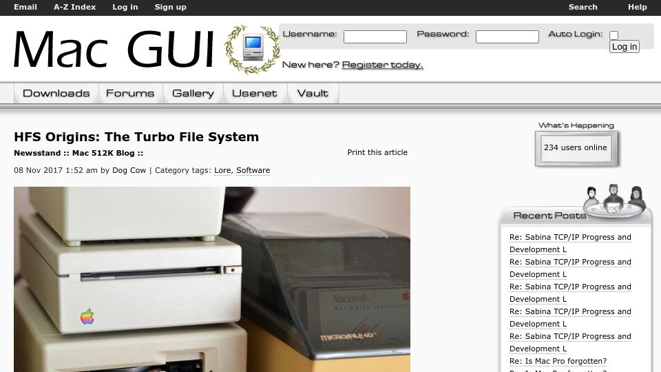 Screenshot of macgui.com: HFS Origins: The Turbo File System (2017)