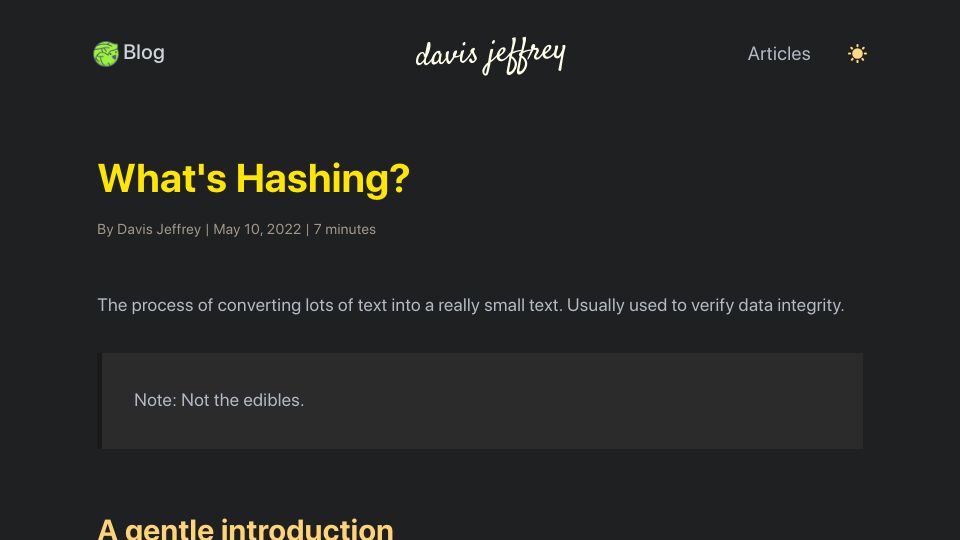 Screenshot of blog.dvsj.in: What's Hashing? (2022)