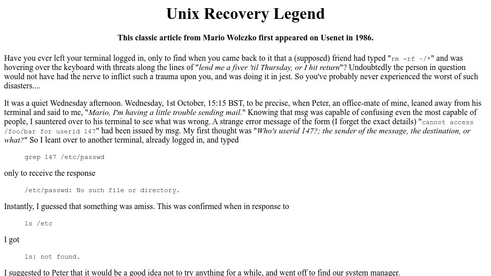 Screenshot of ecb.torontomu.ca: Unix Recovery Legend (1986)