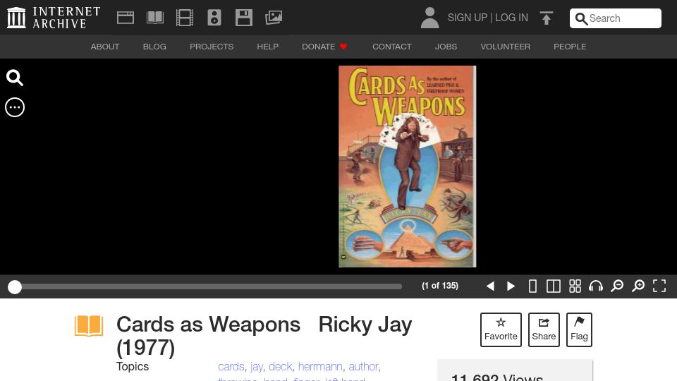 Screenshot of archive.org: Cards as Weapons (1977)