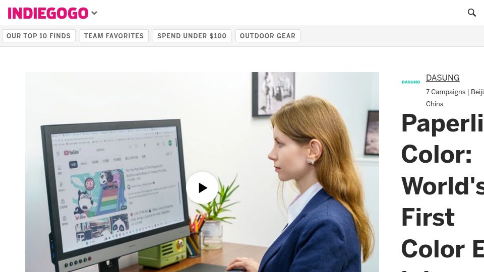 Screenshot of indiegogo.com: Paperlike Color: Color E-Ink Monitor