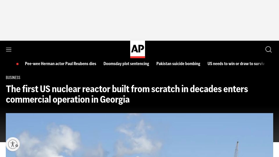 Screenshot of apnews.com: First new US nuclear reactor in decades enters commercial operation in Georgia