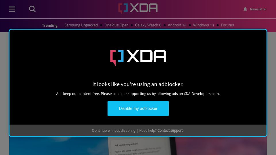 Screenshot of xda-developers.com: Microsoft is trying too hard with Edge