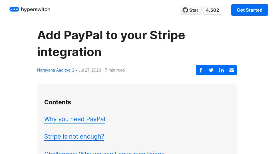 Screenshot of hyperswitch.io: Add PayPal to your Stripe integration