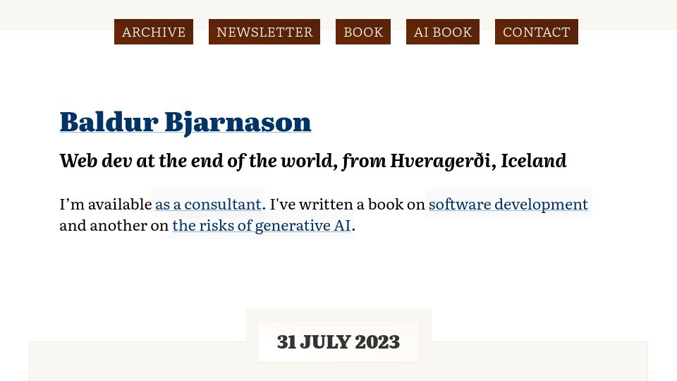 Screenshot of baldurbjarnason.com: Free and open source software projects are in transition