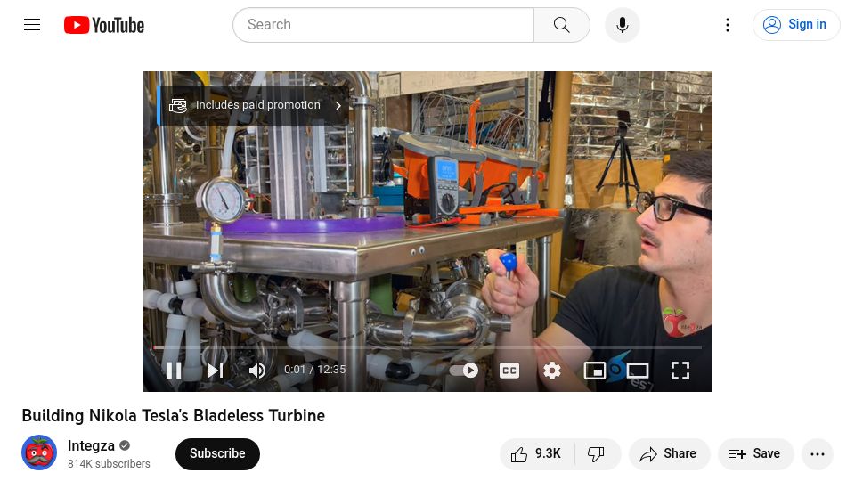 Screenshot of youtube.com: Building Nikola Tesla's Bladeless Turbine [video]