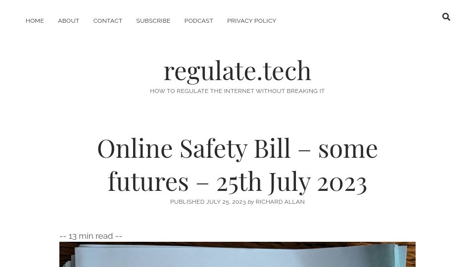 Screenshot of regulate.tech: Online Safety Bill – Some futures