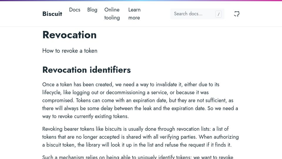 Screenshot of biscuitsec.org: Token revocation