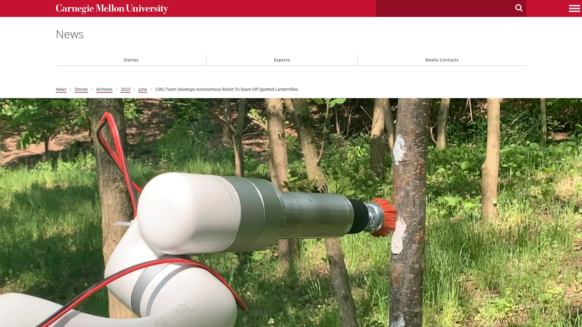 Screenshot of cmu.edu: Autonomous robot to stave off spotted lanternflies