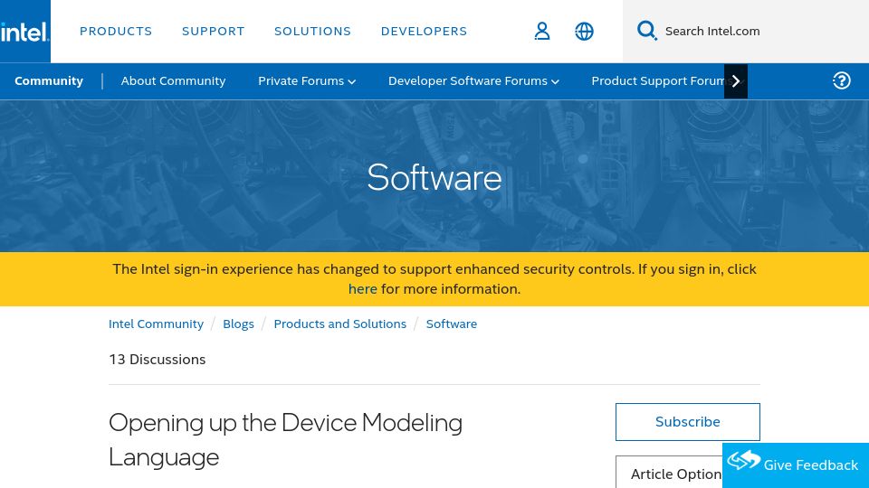 Screenshot of community.intel.com: Opening up Intel's Device Modeling Language (2022)