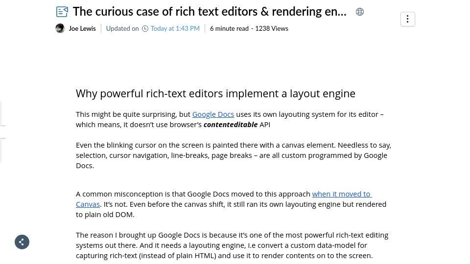 Screenshot of writer.zohopublic.com: Rich text editors and rendering engines
