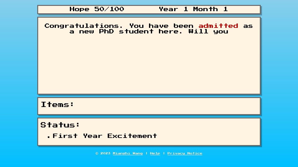 Screenshot of research.wmz.ninja: PhD Simulator