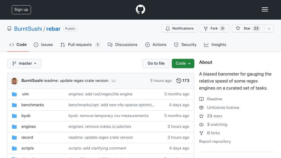 Screenshot of github.com: A Regex Barometer
