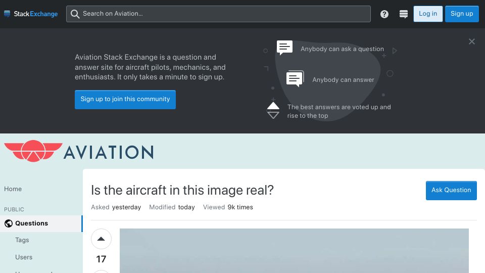 Screenshot of aviation.stackexchange.com: Is the aircraft in this image real?