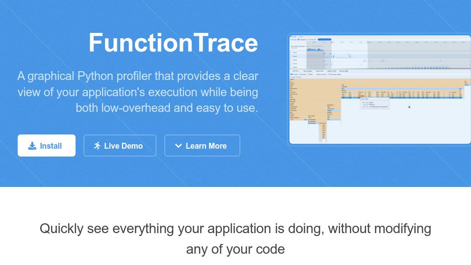 Screenshot of functiontrace.com: FunctionTrace: Graphical Python Profiler