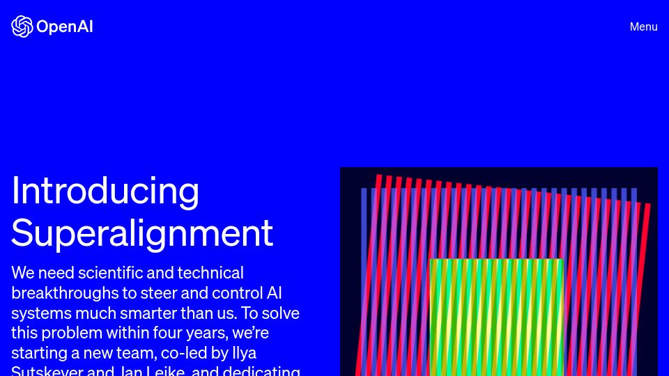 Screenshot of openai.com: Introducing Superalignment