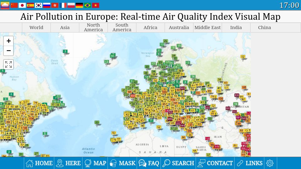 Screenshot of aqicn.org: Real-Time Air Quality Index Visual Map