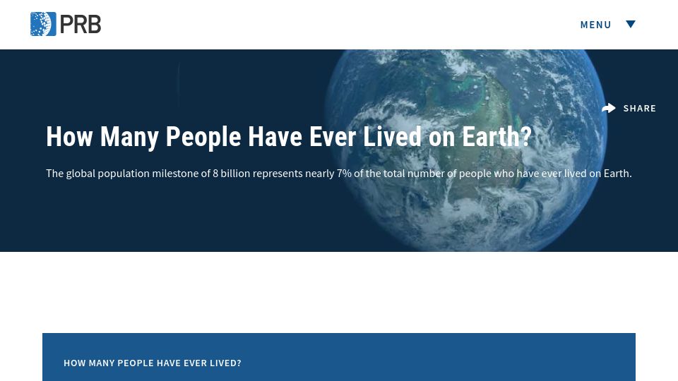 Screenshot of prb.org: How many people have ever lived on Earth?