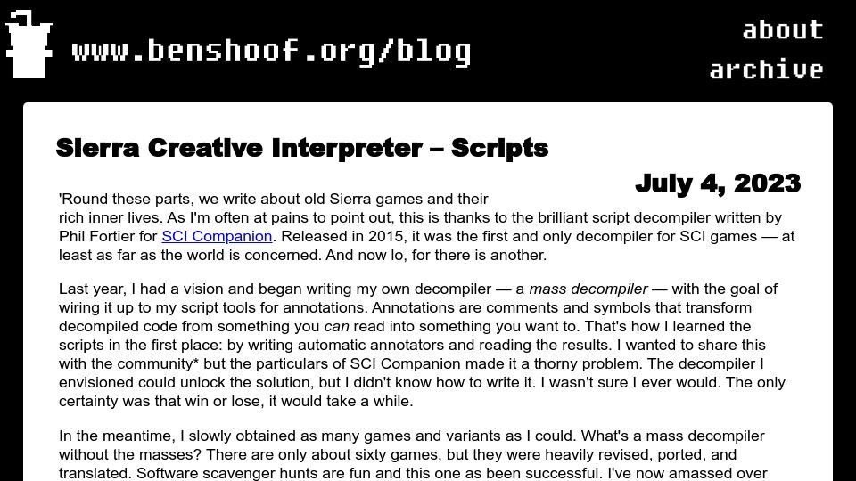 Screenshot of benshoof.org: Sierra Creative Interpreter – Scripts