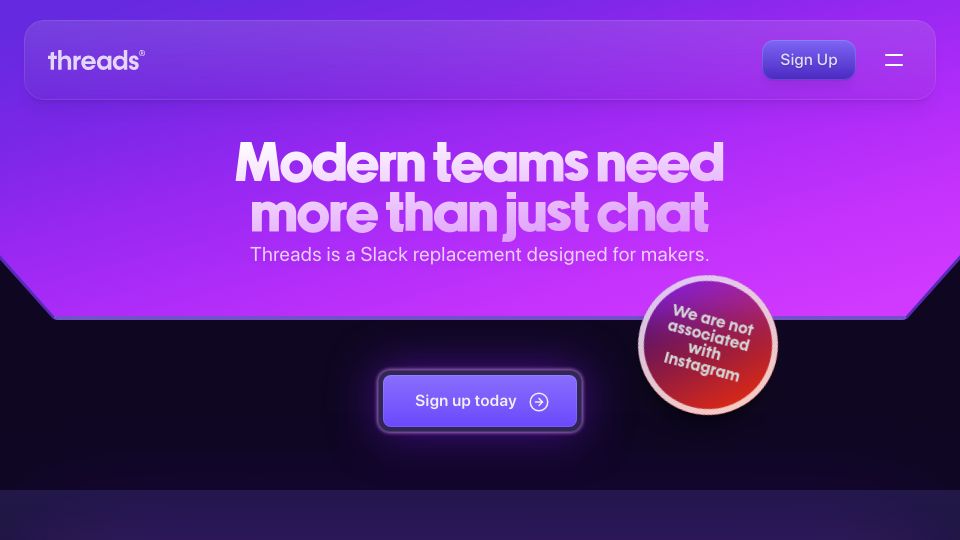 Screenshot of threads.com: I'm a paid user of Threads[.com] – No trademark?