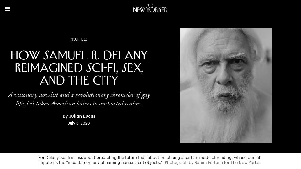 Screenshot of newyorker.com: Samuel R. Delany Reimagined Sci-Fi, Sex, and the City