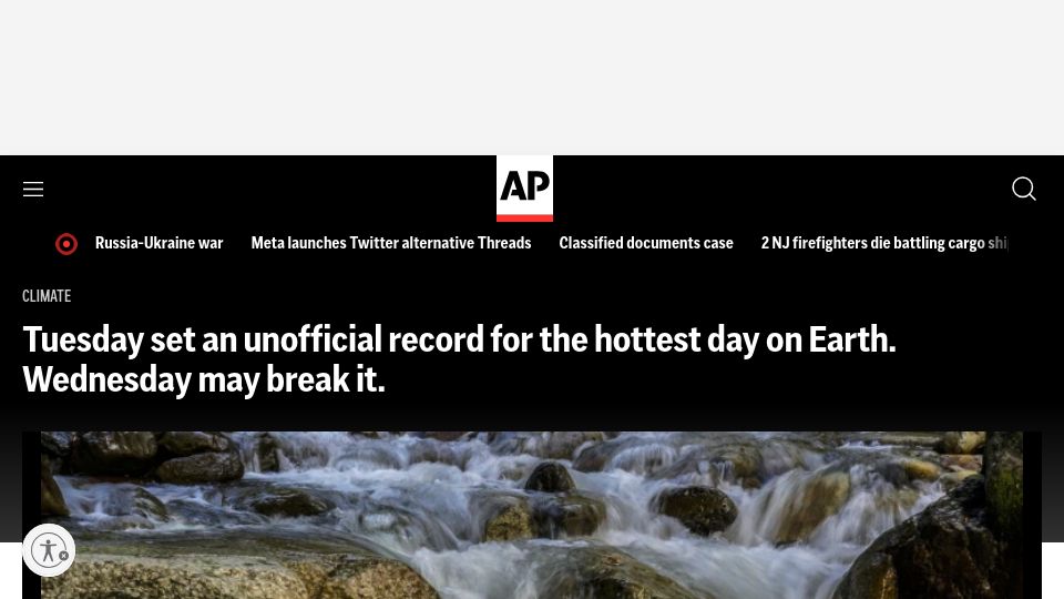 Screenshot of apnews.com: Tuesday set an unofficial record for the hottest day on Earth