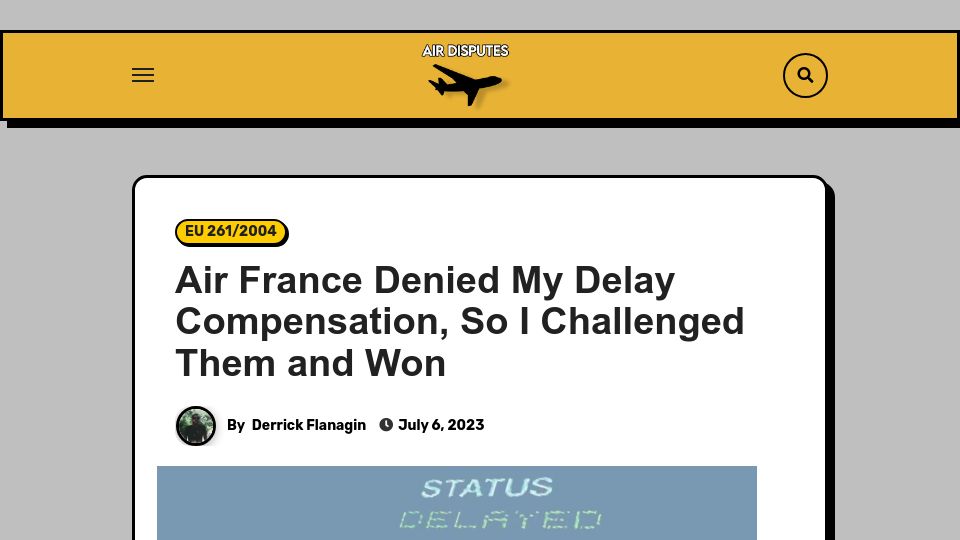 Screenshot of airdisputes.com: Air France denied my delay compensation, so I challenged them and won