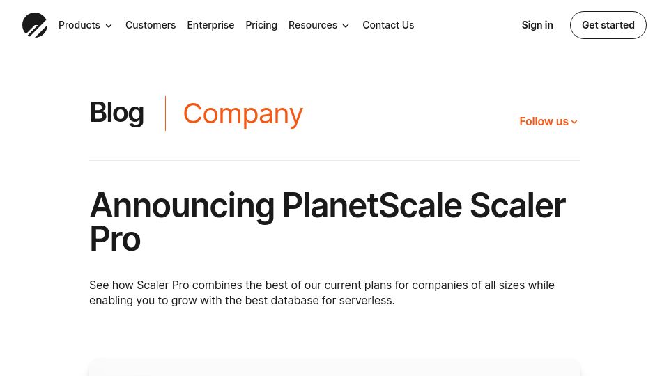 Screenshot of planetscale.com: PlanetScale Scaler Pro