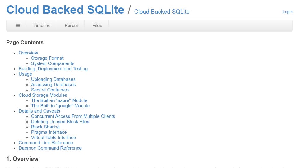 Screenshot of sqlite.org: Cloud Backed SQLite