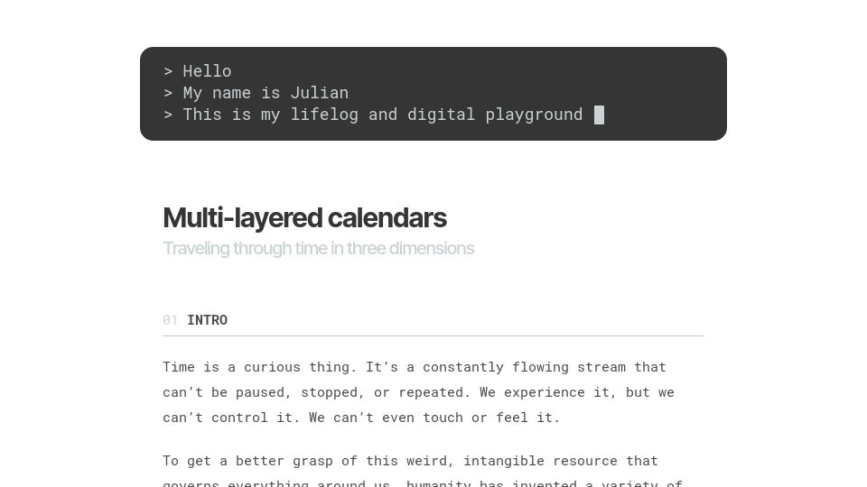 Screenshot of julian.digital: Multi-Layered Calendars